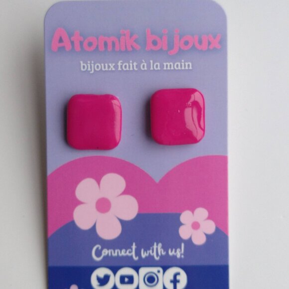 Handmade pink polymer clay earrings. Boucles d'oreilles fait à la main - Picture 3 of 7